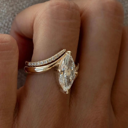 2PC 3CT Marquise Moissanite Set, S925 Sterling Silver Anniversary Stackable Rings
