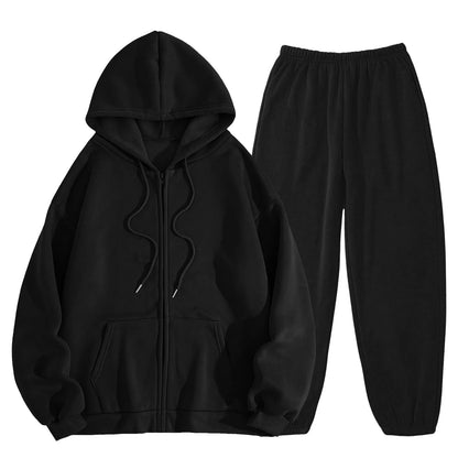 Women Long Sleeve Solid Color Hooded Sweatshirt and Pant