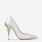 Luxury Leaves Metal Heel Women Shoes Pointed Toe Blue White Pink Black Silk Stiletto High Heels