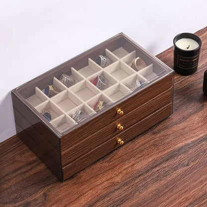 New walnut pattern three-layer drawer jewelry storage box