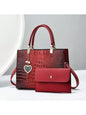 White Croc-Embossed Top Handle Handbag with Detachable Wallet