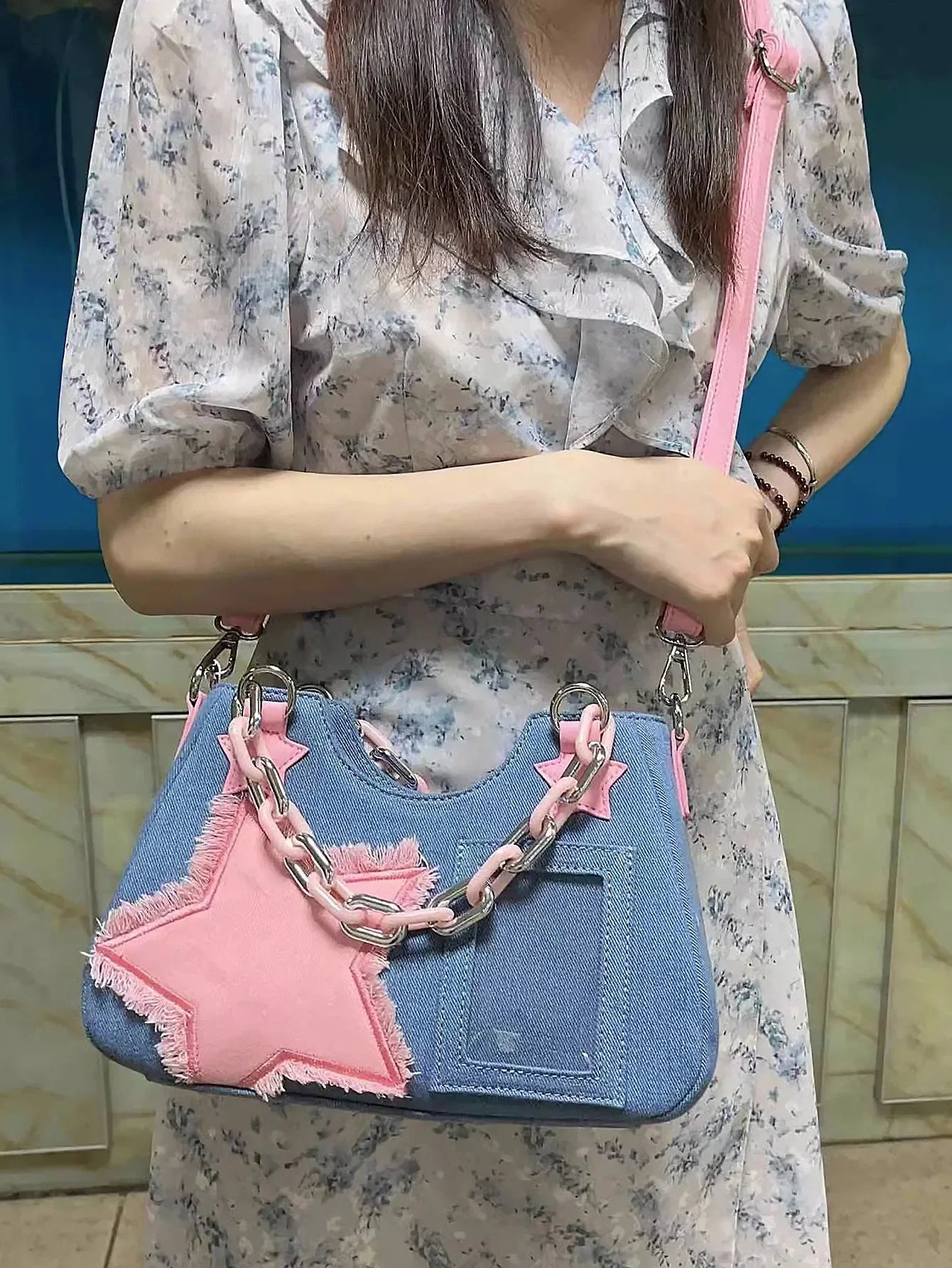 Fashion Shoulder Star Denim Bag