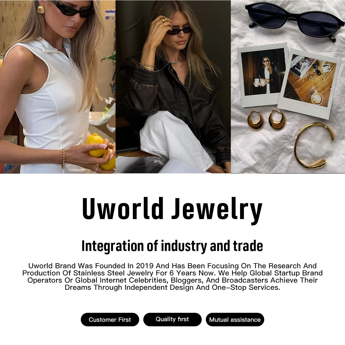 world Classic Trendy 18K Gold Color Plated Elliptical White Zircon Bracelets Waterproof Stainless-Steel Jewelry