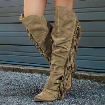 Women's Fringe Vintage Knee high Boot with Tassel