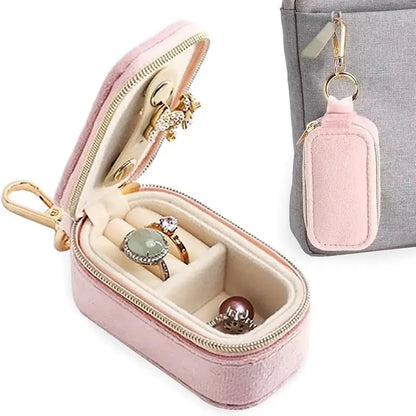 Portable Mini Jewelry Storage Box Travel Keychain Case for Earrings Necklaces Rings -