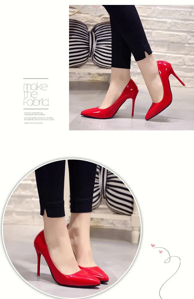 Nude Pumps Patent Leather Sexy Pointed Toe Thin Heel