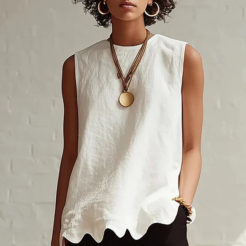 Fashion Spring Round Neck Hem Blouse