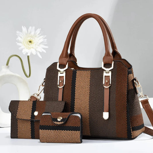 3PCS Bag Set, Canvas Shoulder Bag, with Purse and Card Holder
