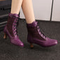 Women's Fashionable Classic Low Heel Ankle Boots Wicker Wedges Lace Color Blocked