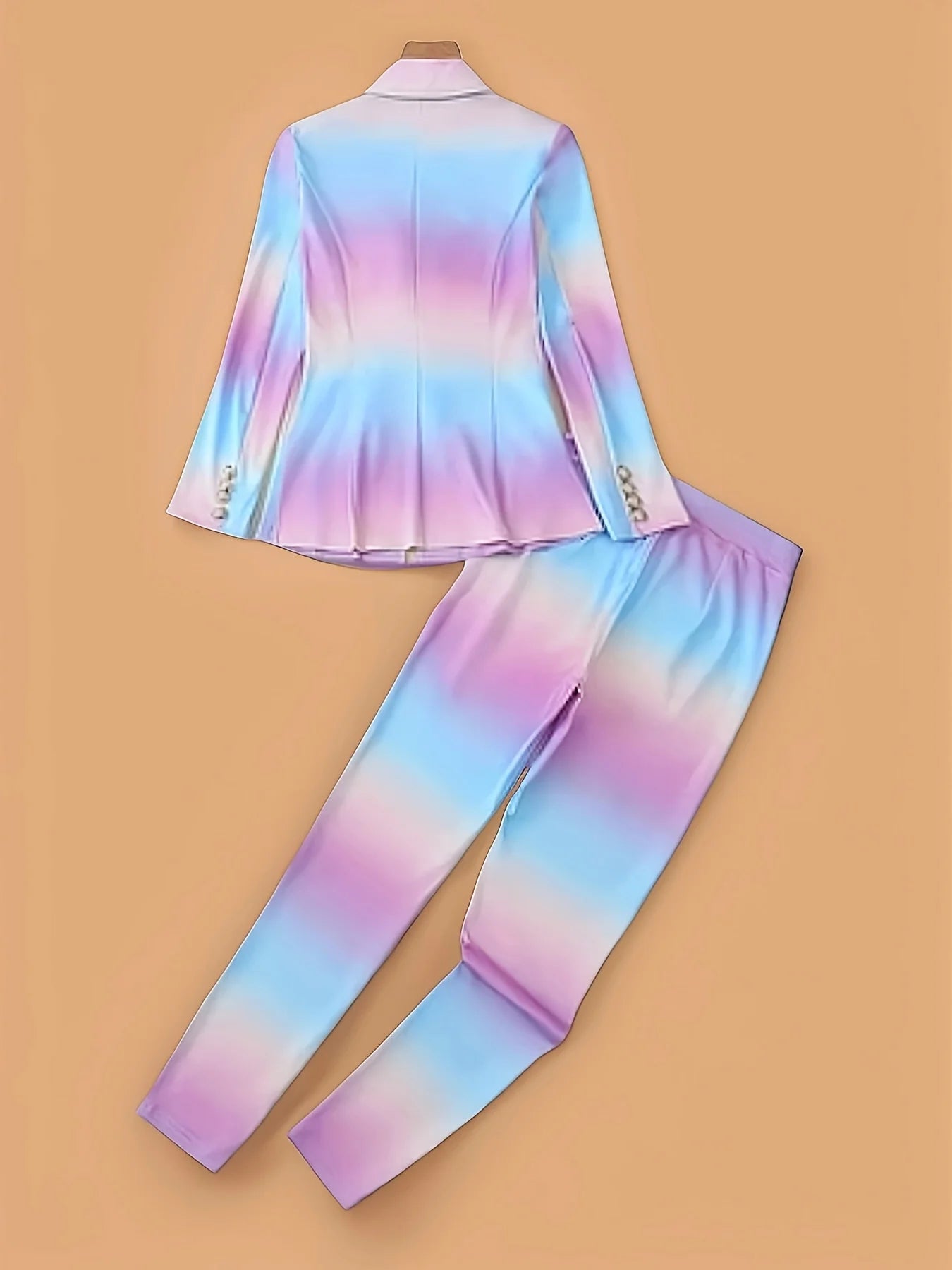 Multicolored pant set, double breasted lapel long sleeved suit jacket and pants