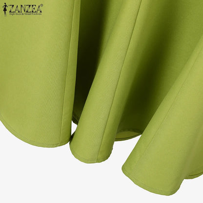 ZANZEA Fashion 2PCS Women Summer Dress Set Short Sleeve Blouse Sundress Casual Solid Outfits