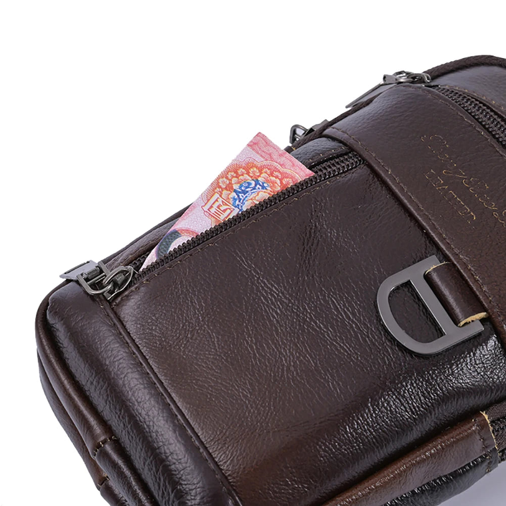 Men Stylish Crossbody Bag Waterproof Leather Retro Fanny Pack Lightweight Fashion.