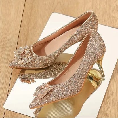 Womens High Heel Shoes Fad Elegant Crystal Pointed Toe Pumps