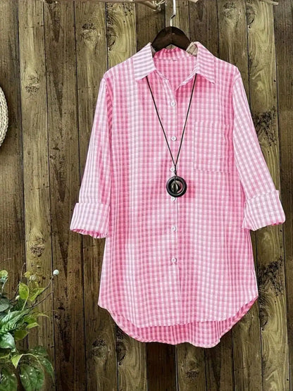 2025 New Gingham Turn-Down Collar Long Sleeve Shirt
