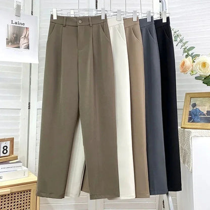 Fall Spring Black Suit Haren Pants Elastic High Waist Casual