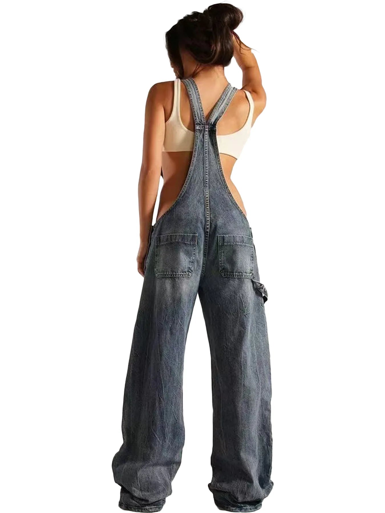 Low Waist shoulder Strap Wide Leg Jeans Low Rise Cargo Trousers with Straps