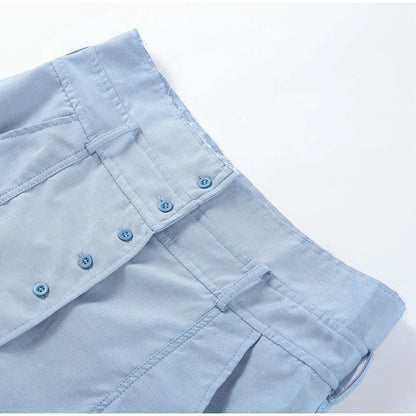 Lapel Color Blocked Shirt Waist Cinching Irregular Hem Short Skirt Set Woman Loose Long Plaid Shirt Patchwork Women Denim Suits
