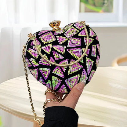 Elegant Rhinestone Embellished Heart Shaped Clutch Purse