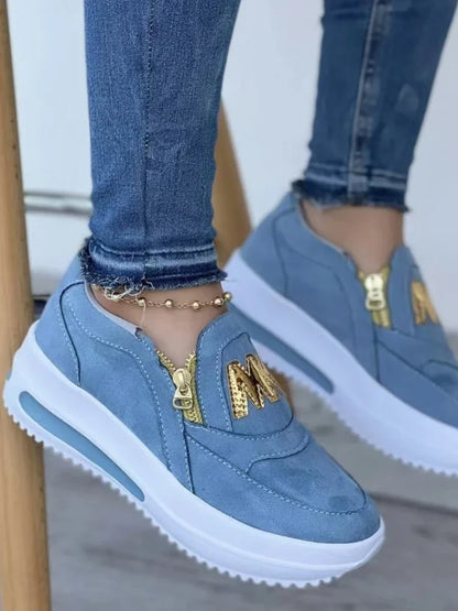 Women Autumn Sneakers Casual Double M Printed Side Zipper Platform Shoes