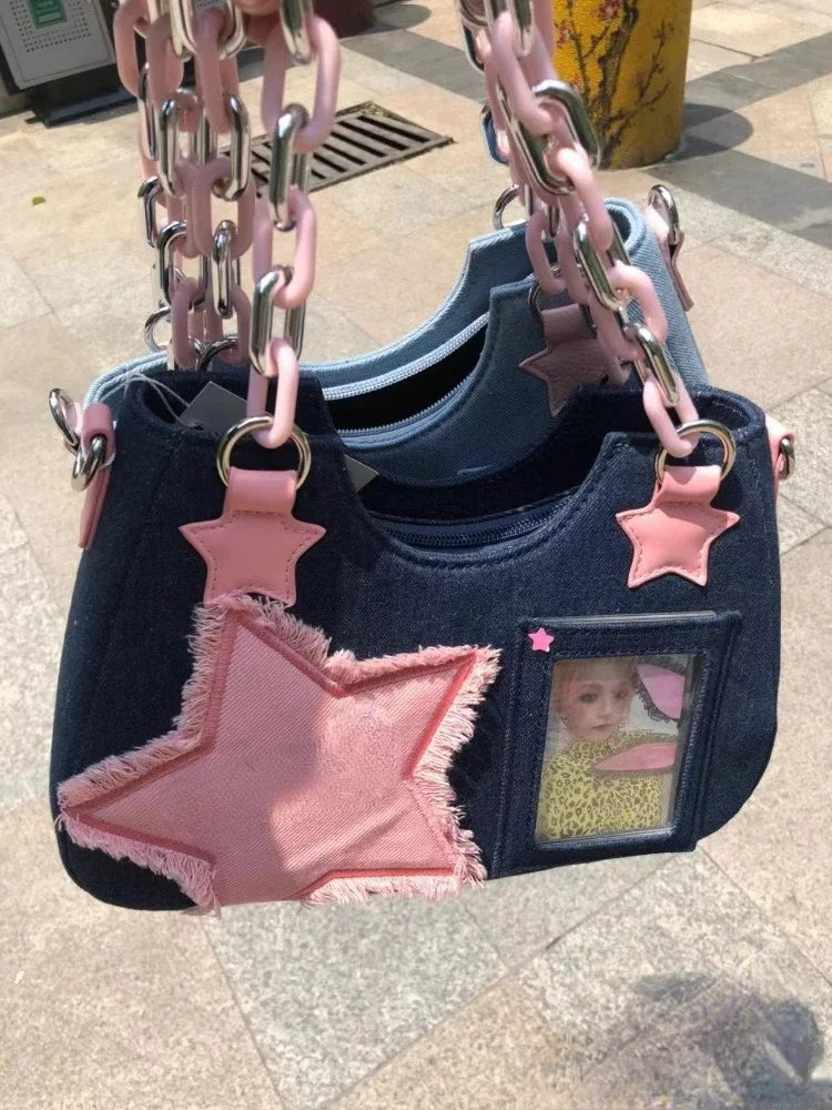 Fashion Shoulder Star Denim Bag