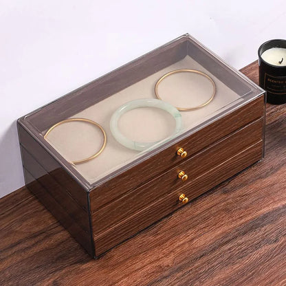 New walnut pattern three-layer drawer jewelry storage box