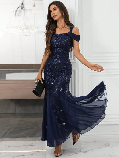 Elegant Off-Shoulder Sequin Mermaid Evening Dress
