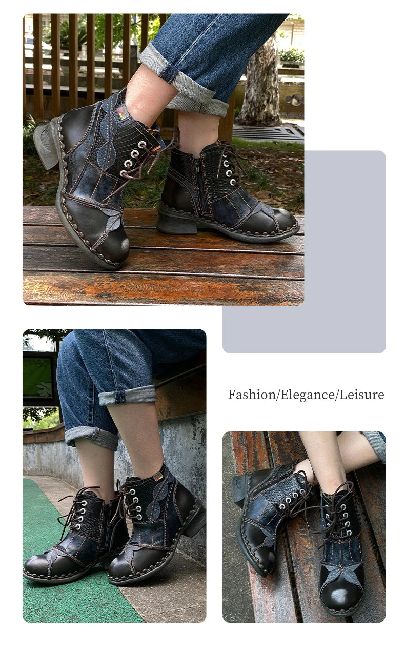 TMA EYES Women's Leather Oxford Ankle Boots Fleece Lined Bootie