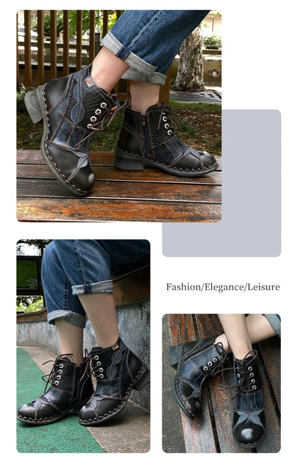 TMA EYES Women's Leather Oxford Ankle Boots Fleece Lined Bootie