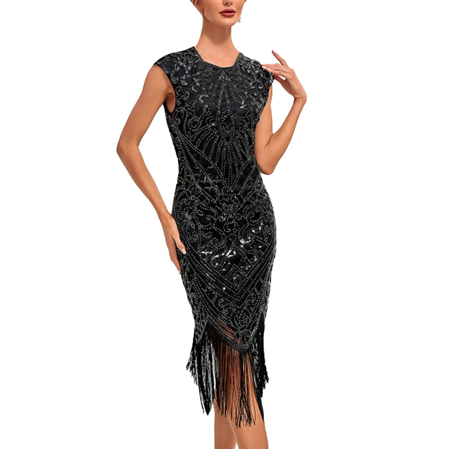 1920s Vintage Flapper Party Dress Tassels Hem Sequined