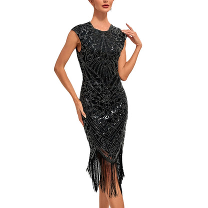 1920s Vintage Flapper Party Dress Tassels Hem Sequined