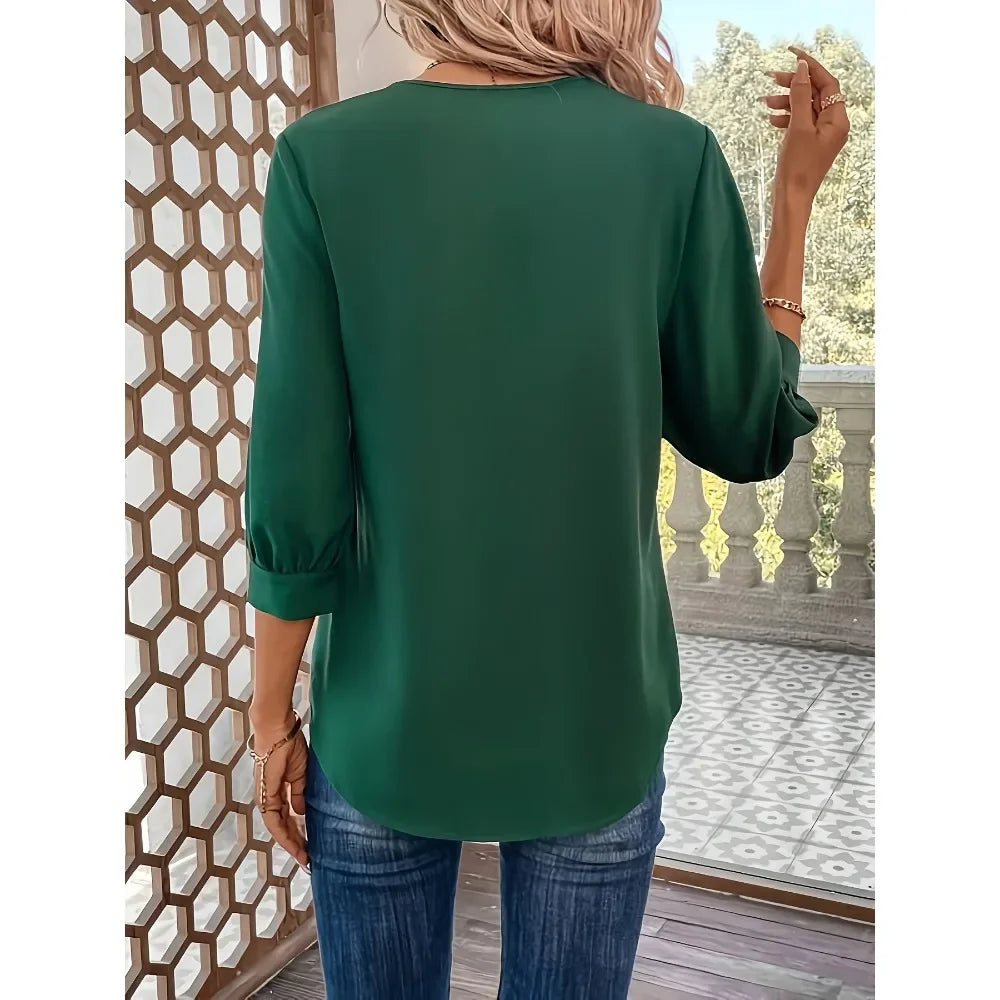 Plus Size 1XL-5XL Autumn New Women's Lapel Simple Solid Color V-neck Shirt