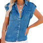 Youthful Woman Blouses Summer Slimming Short Sleeve Denim Shirt
