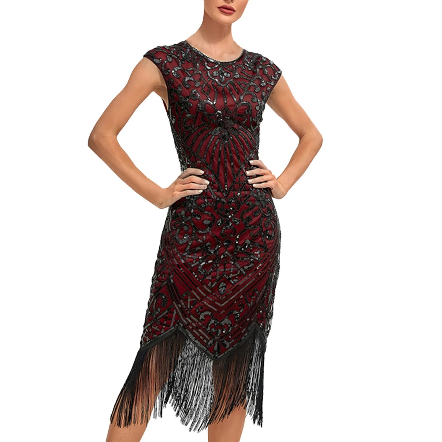 1920s Vintage Flapper Party Dress Tassels Hem Sequined
