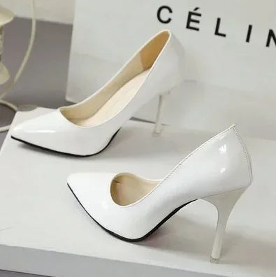 Nude Pumps Patent Leather Sexy Pointed Toe Thin Heel