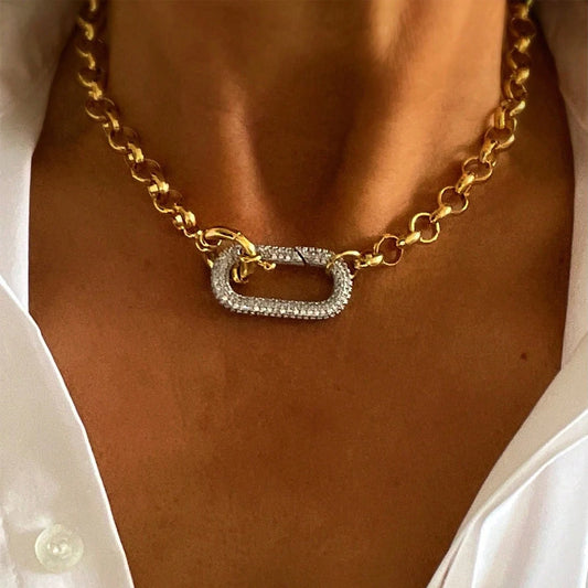 1 Pc Gold Oval Buckle Necklace, Unique And Exquisite In Style,