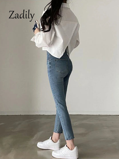 Spring New Casual Long Sleeve Women White Shirt Solid Button Split Woman Crop Tops