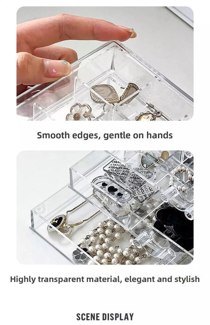 Large Capacity Multi-Layer Desktop Drawer Style Jewelry Box Earring Ring