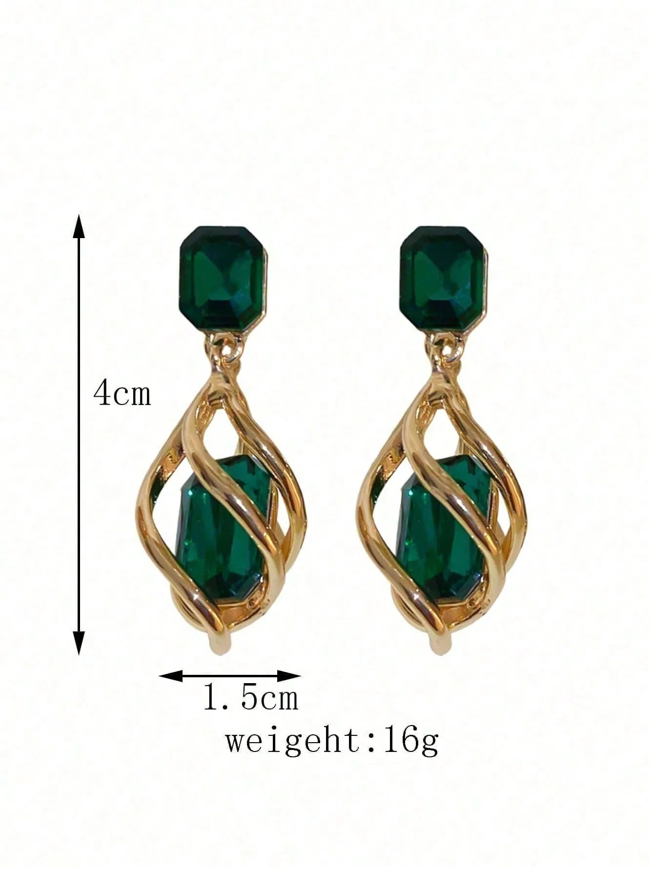 Green Gemstone Diamond Drop Earrings -