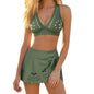 Women s 2-Piece Swimsuit Set Sexy Cutout V-Neck Bikini Top with Knotted High Slit Skirt Bottoms