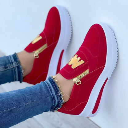 Women Autumn Sneakers Casual Double M Printed Side Zipper Platform Shoes