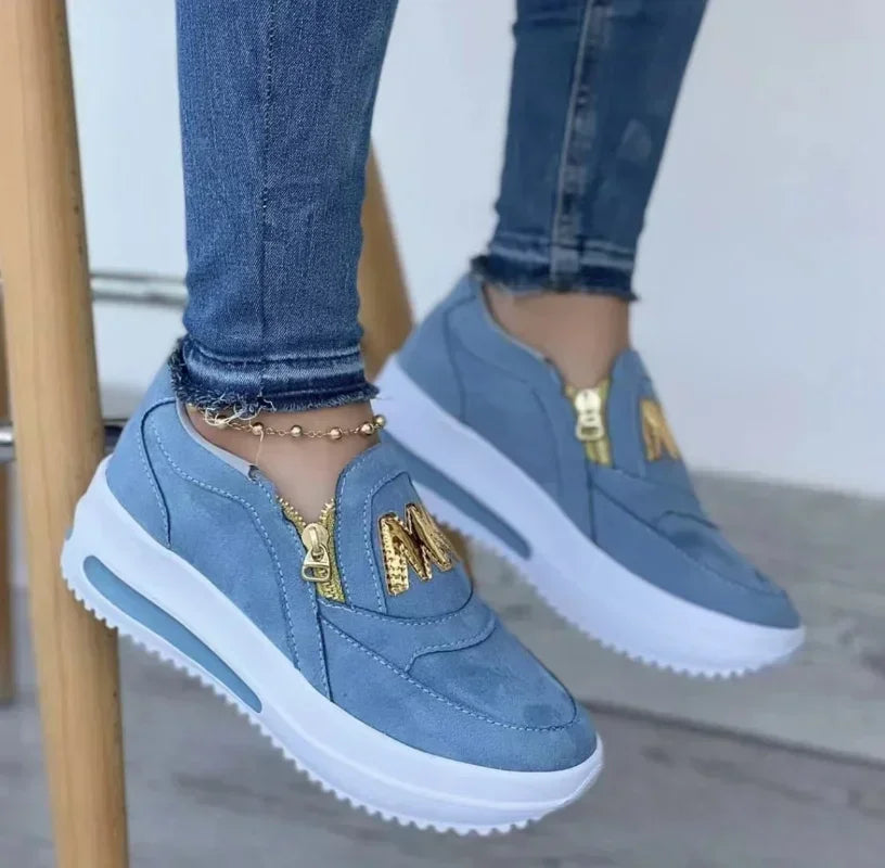 Women Autumn Sneakers Casual Double M Printed Side Zipper Platform Shoes