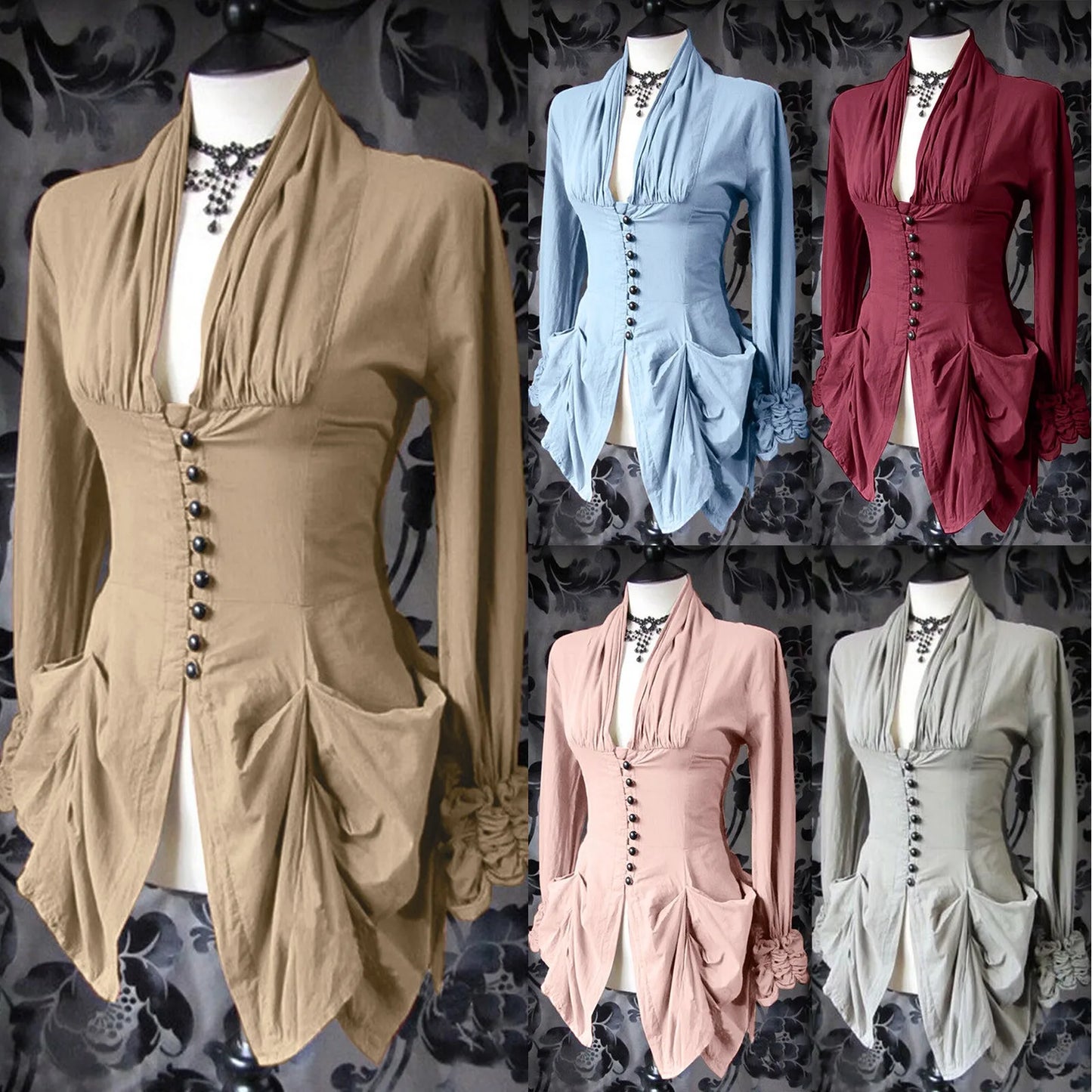 Gothic Shirt Medieval Stand Collar Ruffles Shirts