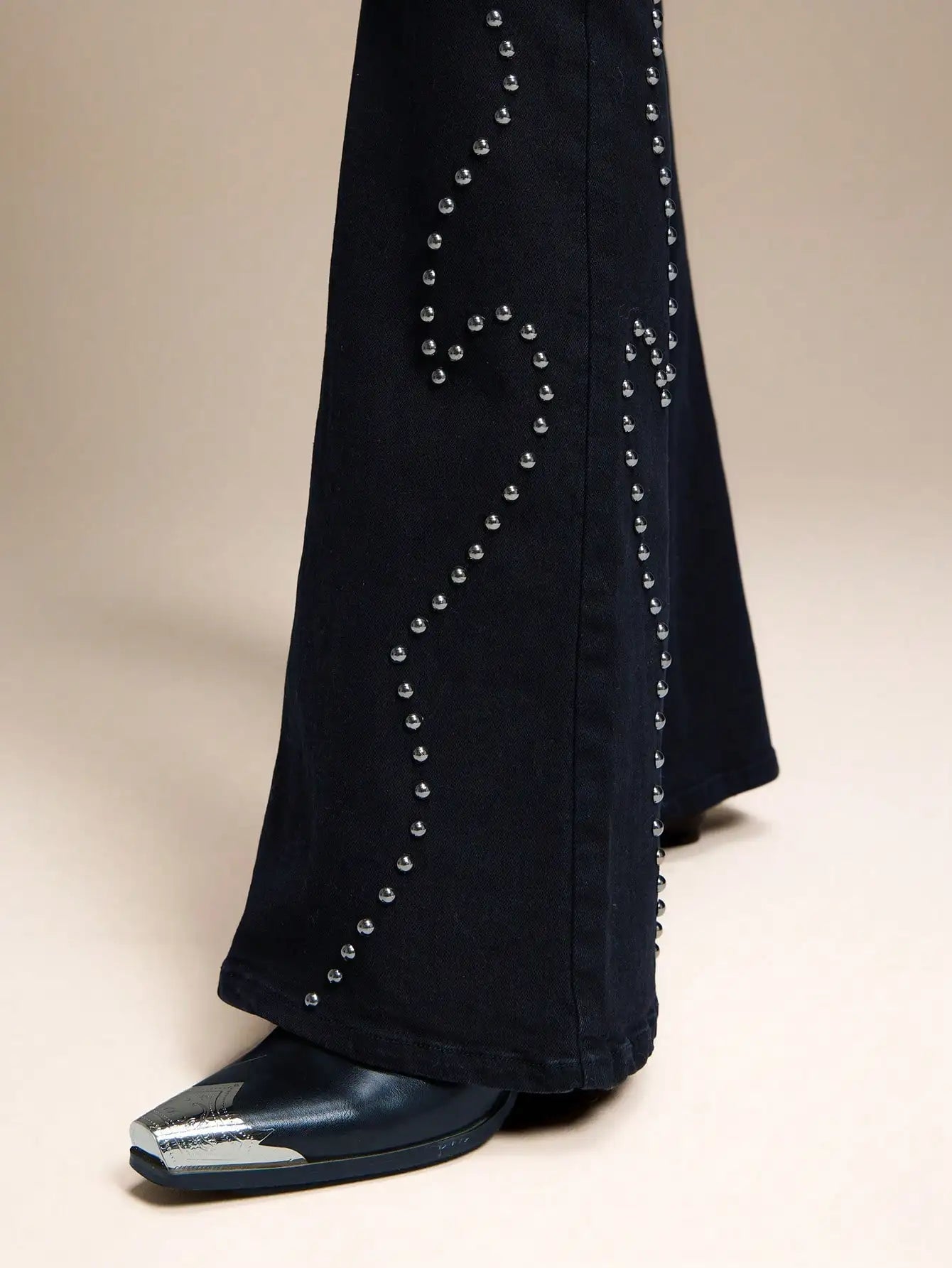 High Waist Western Studded Flared Denim Jeans