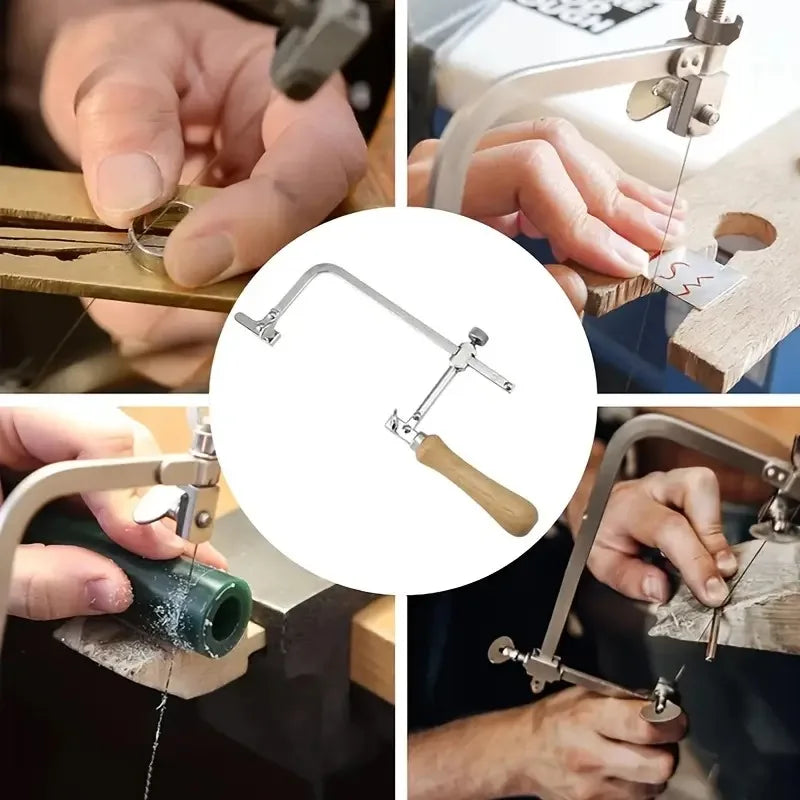 Professional jeweler saw set, adjustable U-shaped saw bow with 12 saw blades, handmade jeweler saw frame with wooden handle,