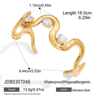 world Classic Trendy 18K Gold Color Plated Elliptical White Zircon Bracelets Waterproof Stainless-Steel Jewelry