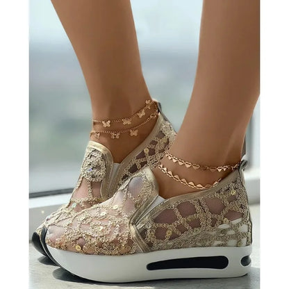 women's Muffin Sneakers Sequin Slip On Casual Shoes