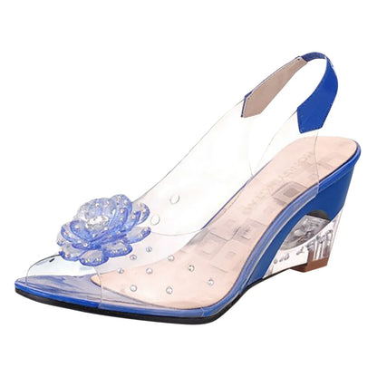 Female Shoes Leisure Transparent Crystal Diamond Slope Heel Sandals