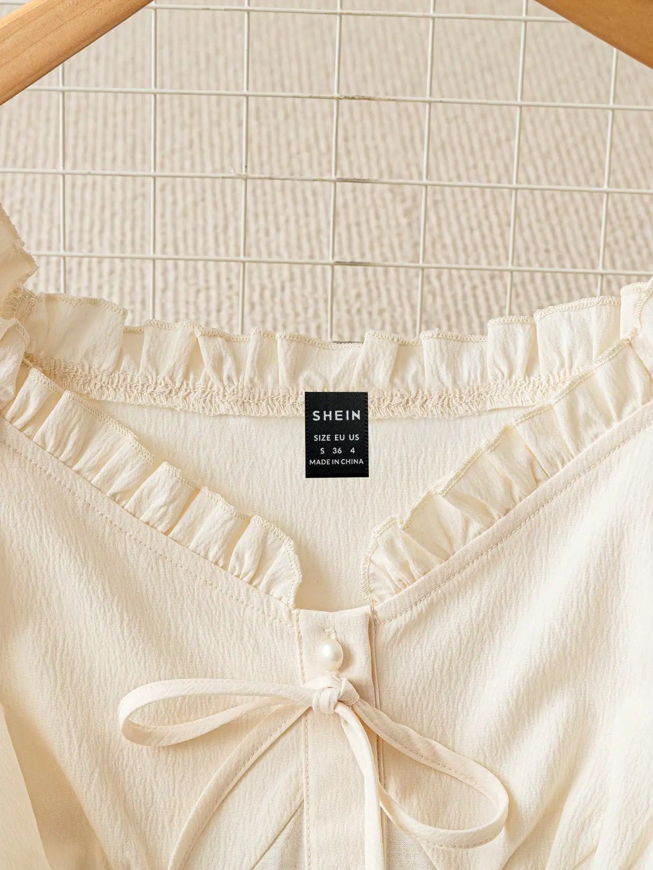 Women's Off-Shoulder Ruffled Lace Trim Cropped Blouse with Pearl Buttons