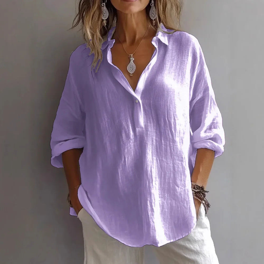 Fashion Long-sleeved Lapel Pullover Shirt Casual