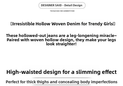 Hollow Wide Leg Jeans Casual Design Slimming High Waist
